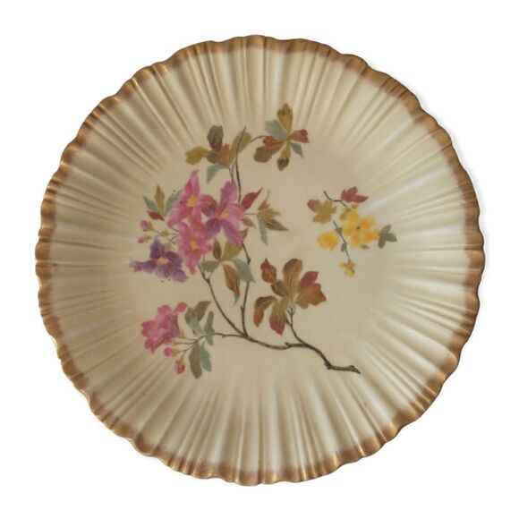 RW Rudolstadt Dinner Plate Crimped 24Kt Gold Trim Floral Germany Early 1900s Atq - Picture 10 of 15
